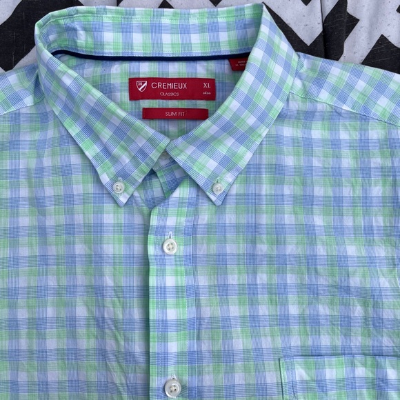Mens Daniel Cremieux Gingham Button-Down Size XL – Blue & Green Short Sleeve VTG - Picture 2 of 4